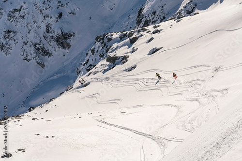 Freeride heliboarding in Veysonnaz in Alps mountains resort Les 4 Vallees Switzerland photo