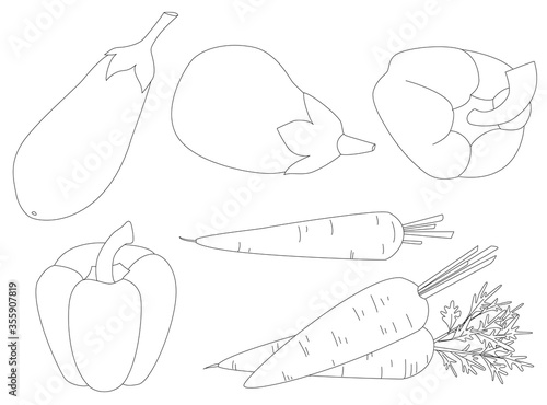 collection of fresh vegetables. eggplant, peppers and carrot for