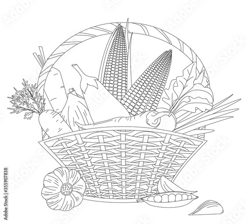 full basket of fresh vegetables for your coloring book