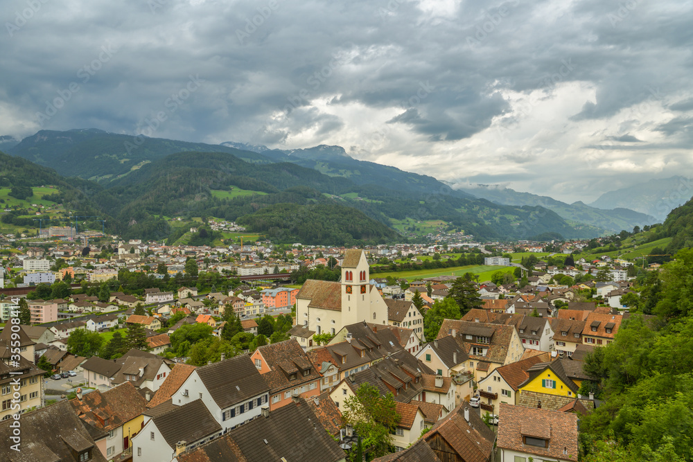 View on city of Sargans in canton of Sankt Gallen in Switzerland
