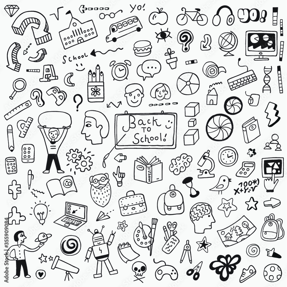 school education doodle set , pencil drawings