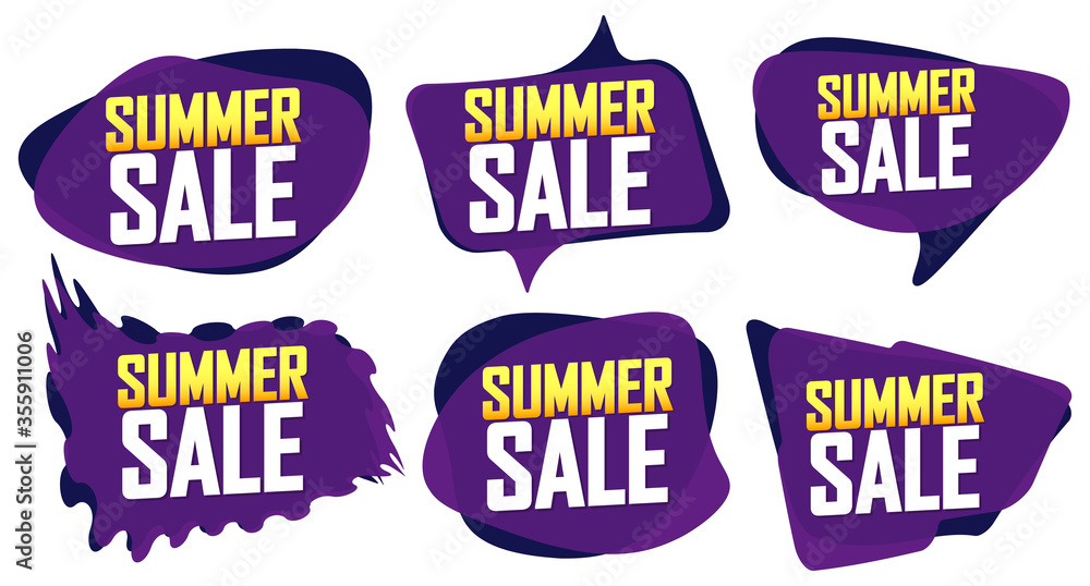 Set Summer Sale bubble banners, discount tags design template, special offer, end of season, vector illustration 
