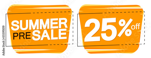 Summer Pre-Order Sale banners design template, 25% off, discount tags, vector illustration