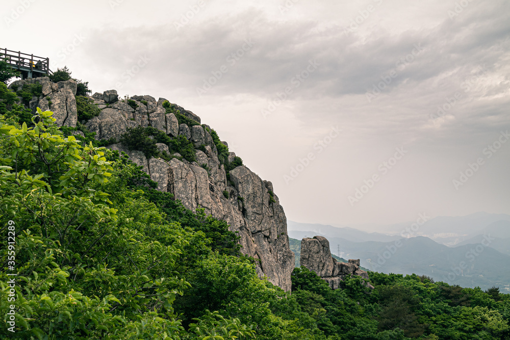 Famous landmark mountain peak and rock cliff in Busan, Korea