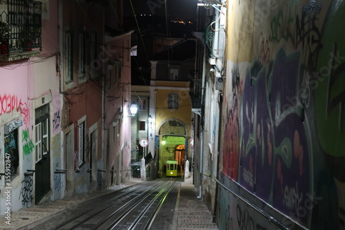 Narrow ally for tram in Lisbon