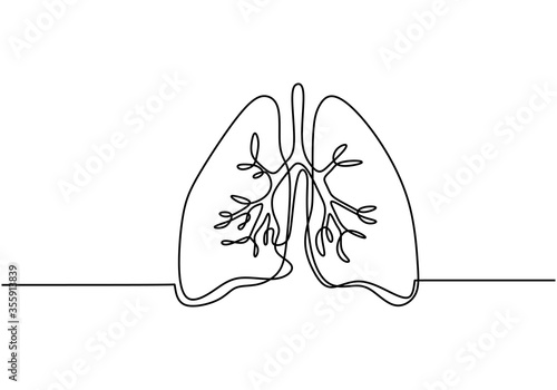 Single continuous line art of lungs. Lungs human organ one line illustration. Element of human parts for mobile concept and web apps icon. Minimalist lungs design contour drawing. Anatomy concept.