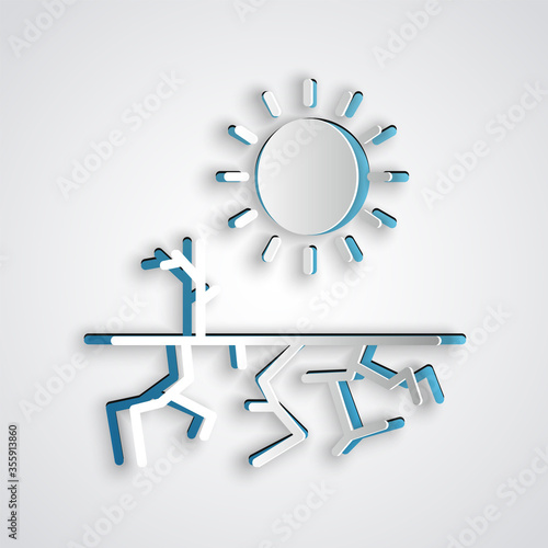 Paper cut Drought icon isolated on grey background. Paper art style. Vector Illustration