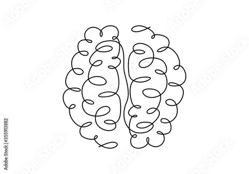 One line brain design silhouette. Brain implants. Neural implants. Human brain creativity hand drawn minimalism style vector illustration. Anatomical human concept isolated on white background.