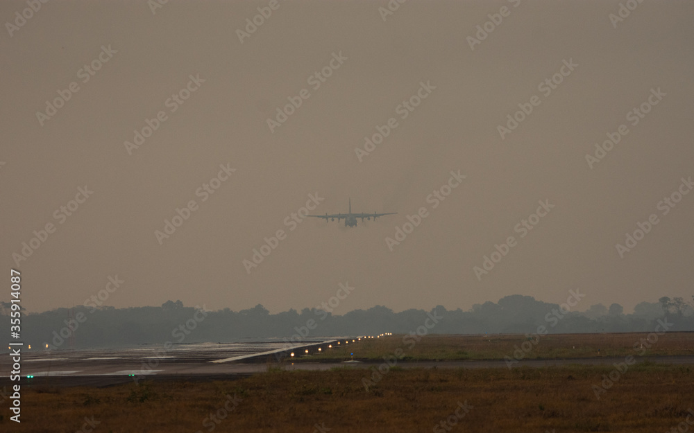Brazilian Air Force Hercules C 130 Approaching To Runway 19 On Porto 
