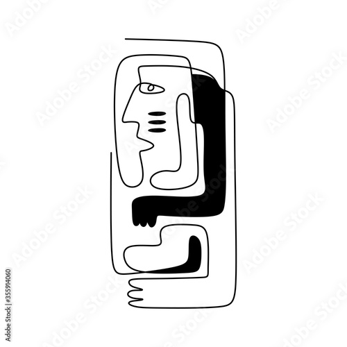 Continuous line drawing of aesthetic contour. Contemporary art, modern graphic design woman with hands in the ethnic style. Modern minimalist, abstract vector illustration of girl hugging herself.