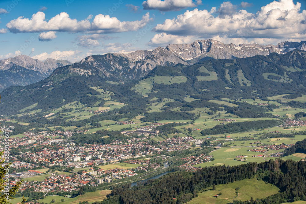 spectacular panoramic view over the Iller vally to the Allgau High Alps between Sonthofen and Oberstdorf, Allgau Alps, Bavaria, Germany, Landscape photography