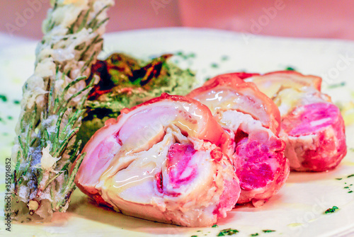 baked pork crust, with vegetable pie and rosemary and fried sage