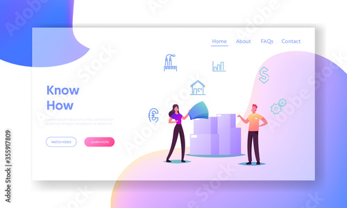 Businesspeople Market Relations Landing Page Template. Character Making Deal. Woman Giving Money to Man Buying Goods for Retail. Microeconomics, Small Business. Cartoon People Vector Illustration