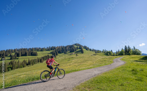 pretty senior woman riding ...