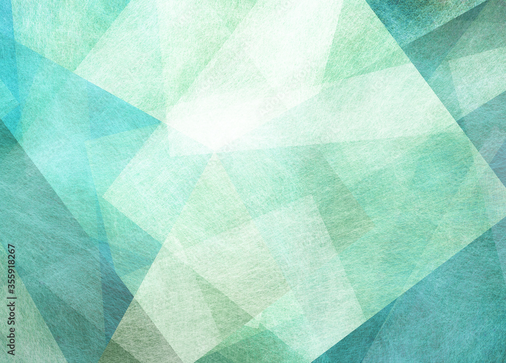 Fototapeta abstrakcyjne niebiesko-zielone tło z teksturowanymi trójkątnymi kształtami w zabawnym geometrycznym wzorze, turkusowo-białym kolorze tekstury w nowoczesnym wzornictwie artystycznym