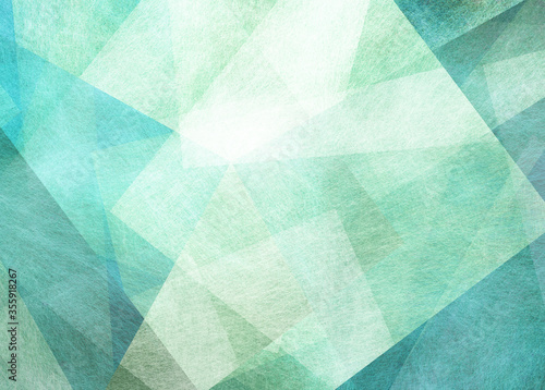 abstract blue green background with textured triangle shapes in fun geometric pattern, teal and white color texture in modern art design