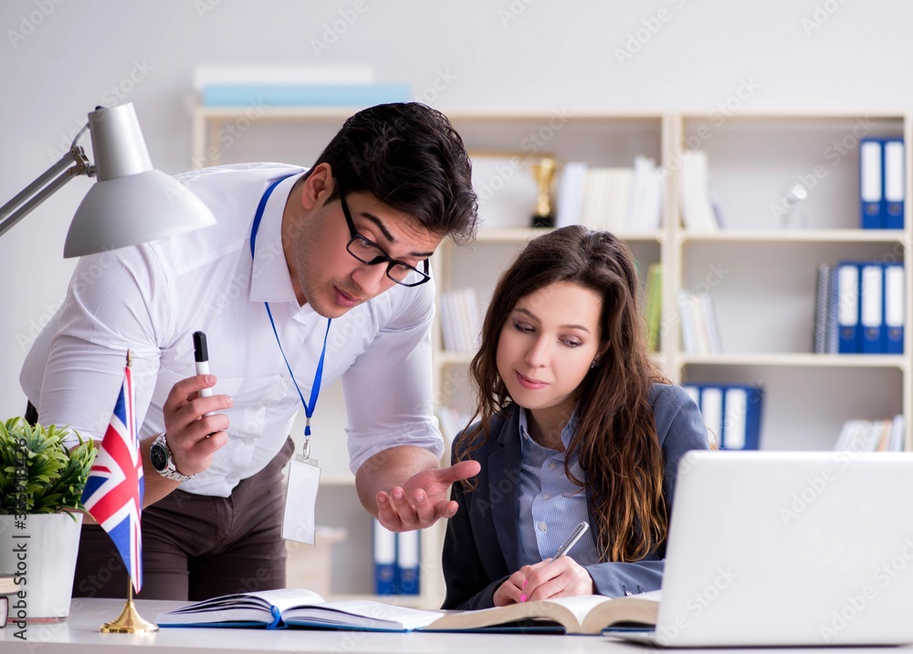Fototapeta premium Teacher explaining to student at language training