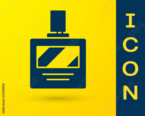 Blue Aftershave icon isolated on yellow background. Cologne spray icon. Male perfume bottle. Vector Illustration