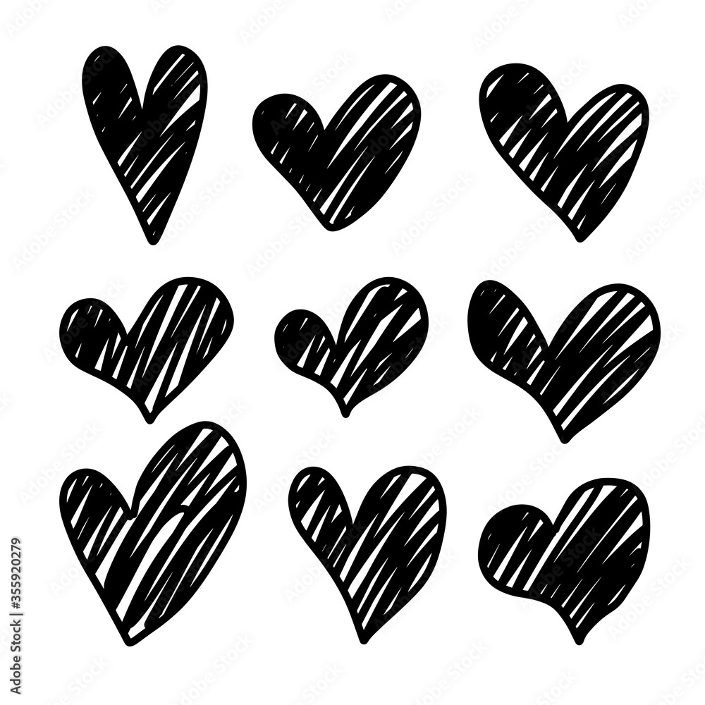 Set of 9 handdrawn heart. Handdrawn rough marker hearts isolated on white background. Vector illustration for your graphic design. Set of 9 handdrawn heart. Handdrawn rough marker hearts isolated on white background. Vector illustration for your graphic design.