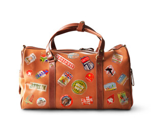 Large classic brown leather travel bag