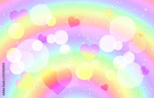 Rainbow Pastel love bokeh background. Soft blur light effect wallpaper. Abstract background bokeh blurred. Shiny bokeh light effect. Vector illustration.