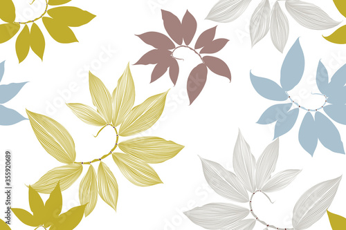 Seamless tropical summer pattern with exotic  leaves. Vector illustration. 