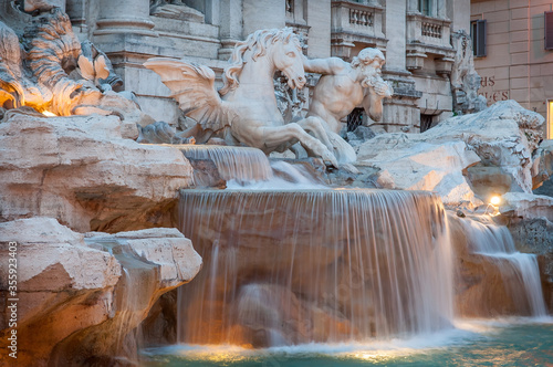 Close up of Triton and sea horse at the Trevi Fountain, Rome, Italy.