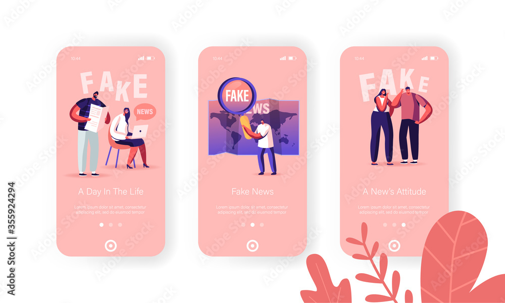 Fake News and Gossips Mobile App Page Onboard Screen Template. Tiny ...