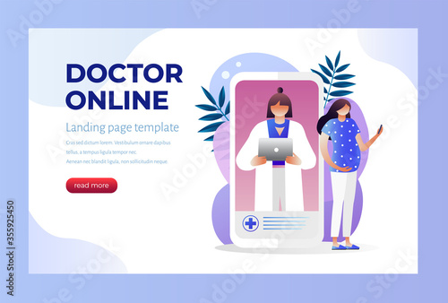 Doctor online vector illustration. Landing page template 