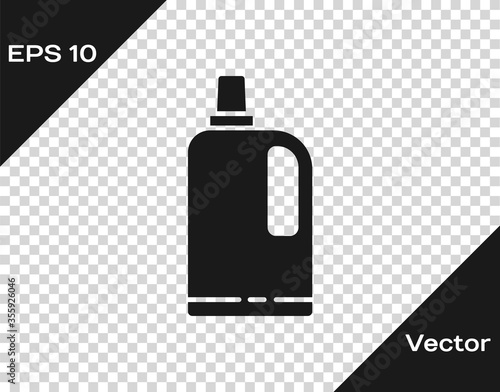 Black Fabric softener icon isolated on transparent background. Liquid laundry detergent, conditioner, cleaning agent, bleach. Vector Illustration
