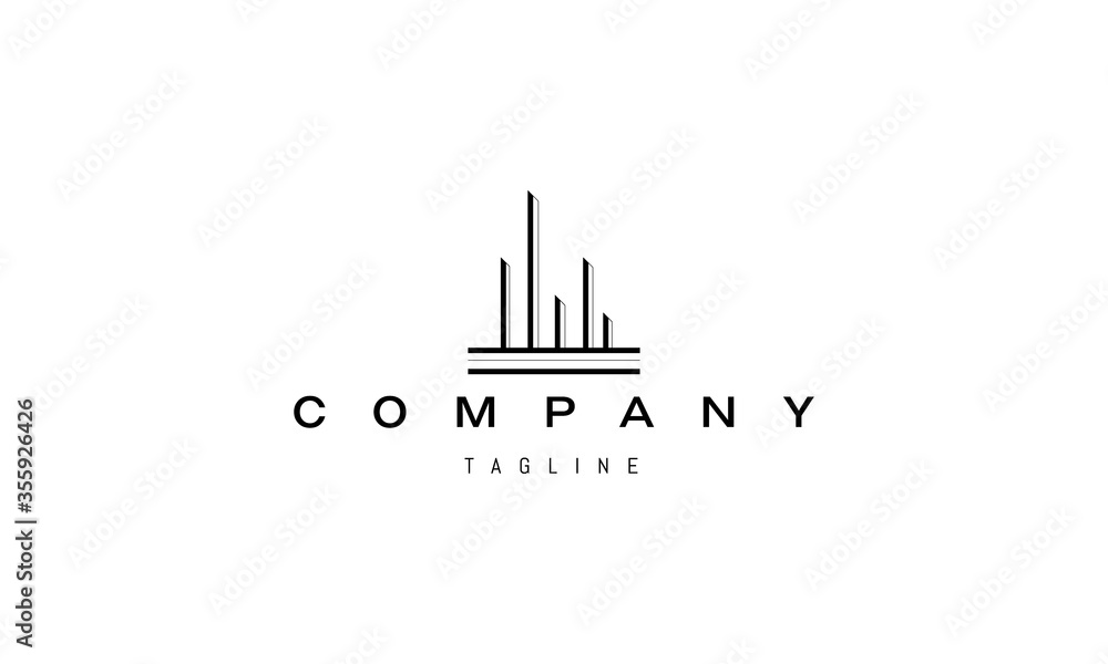 Vector logo on which an abstract image of skyscrapers in the form of lines of different lengths. Vector logo on which an abstract image of skyscrapers in the form of lines of different lengths.