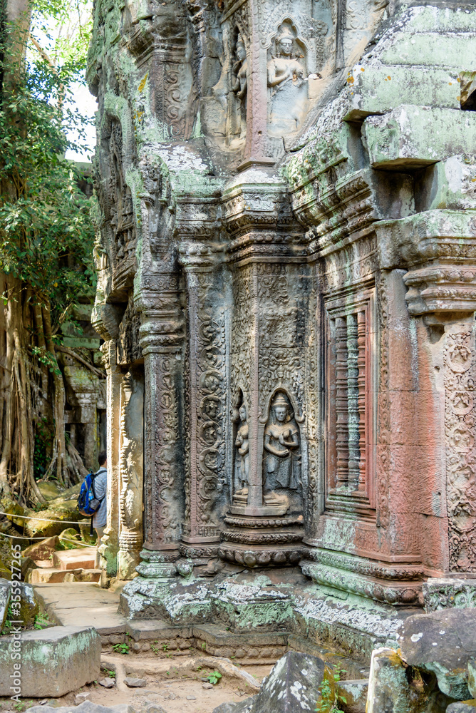 Buildings Details and Rubble at the Ruins of Ta Prohm Temple at Angkor Wat Siem Reap Cambodia