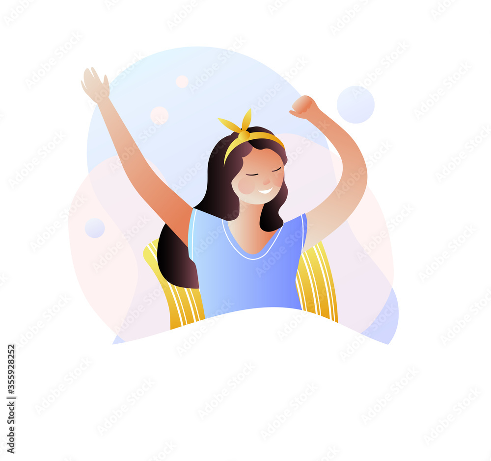 Young women wake up in the morning feeling happy and excited Young women wake up in the morning feeling happy and excited