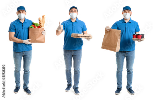 Male courier in medical mas...