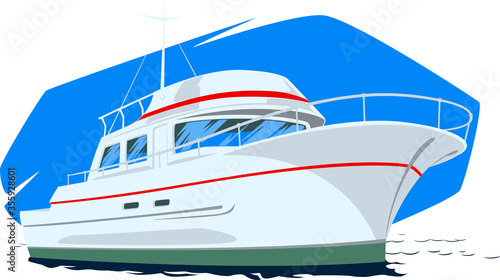 Large motor yacht under way at sea.