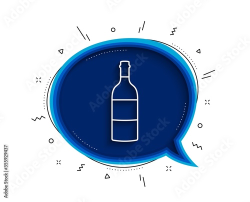 Wine bottle line icon. Chat bubble with shadow. Merlot or Cabernet Sauvignon sign. Thin line wine bottle icon. Vector