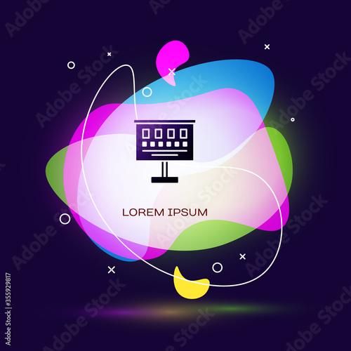 Black Eye test chart icon isolated on blue background. Poster for vision testing in ophthalmic study. Snellen chart. Abstract banner with liquid shapes. Vector Illustration