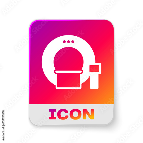 White Tomography icon isolated on white background. Medical scanner, radiation. Diagnosis, radiology, magnetic resonance therapy. Rectangle color button. Vector Illustration