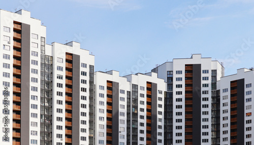 New modern architectural building house, view of modern real estate homes. City construction concept.