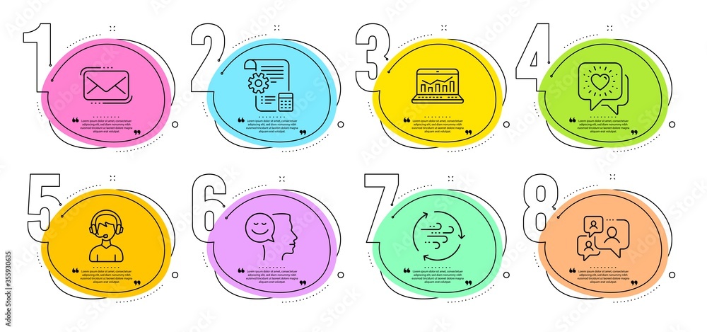 Wind energy, Good mood and Friends chat signs. Timeline steps infographic. Settings blueprint, Consultant and Web analytics line icons set. Support chat, Messenger mail symbols. Vector Wind energy, Good mood and Friends chat signs. Timeline steps infographic. Settings blueprint, Consultant and Web analytics line icons set. Support chat, Messenger mail symbols. Vector