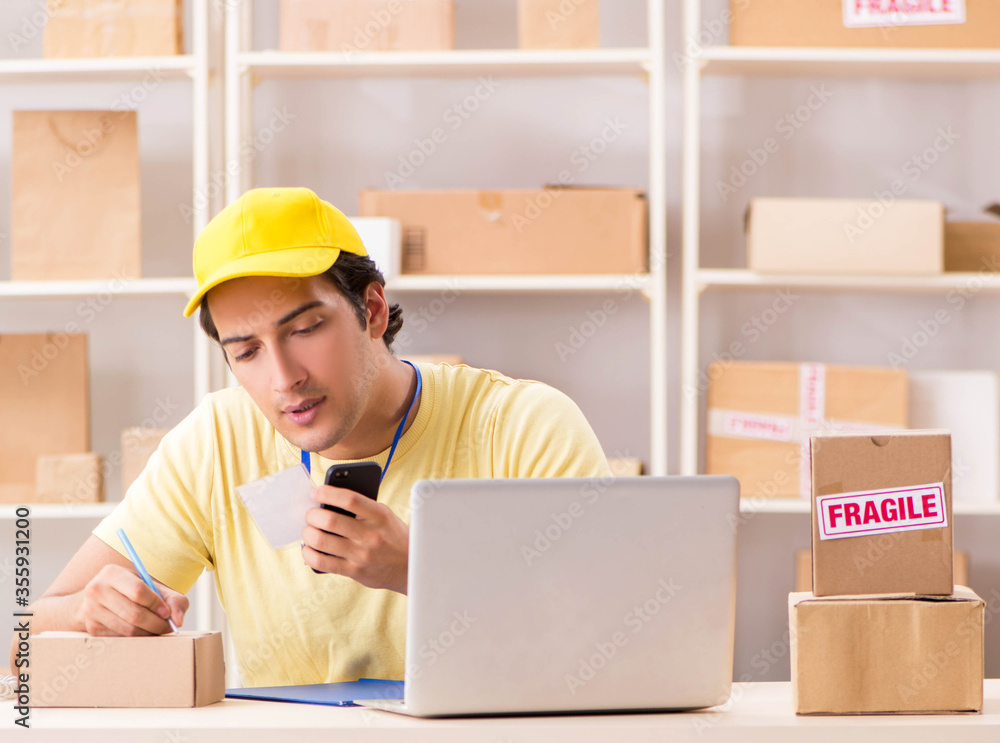 Handsome contractor working in box delivery relocation service
