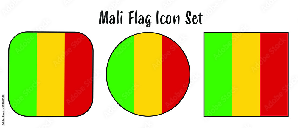Fototapeta premium Mali Flag Button set - rounded, circle, and square for African push button concepts.