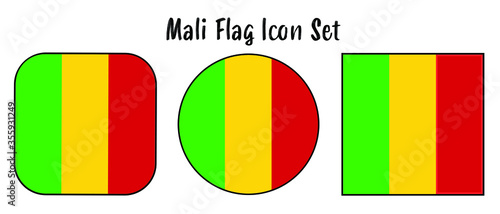 Mali Flag Button set - rounded, circle, and square for African push button concepts.	