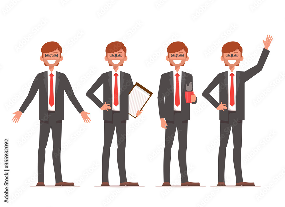 Businessman stand in different positions. Character vector design. Vector illustration isolated on white background Businessman stand in different positions. Character vector design. Vector illustration isolated on white background