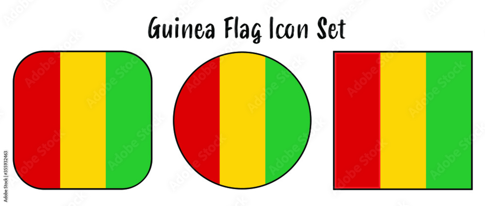 Fototapeta premium Guinea Flag Button set - rounded, circle, and square for African push button concepts.