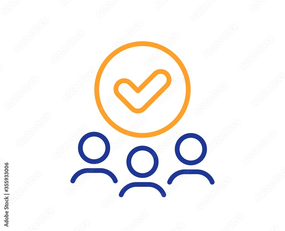 Approved group line icon. Accepted team sign. Human resources symbol. Colorful thin line outline concept. Linear style approved group icon. Editable stroke. Vector Approved group line icon. Accepted team sign. Human resources symbol. Colorful thin line outline concept. Linear style approved group icon. Editable stroke. Vector