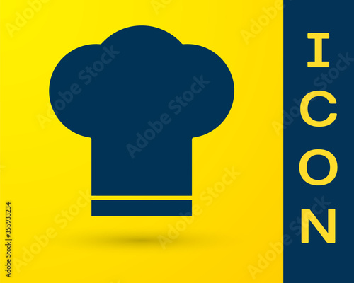 Blue Chef hat icon isolated on yellow background. Cooking symbol. Cooks hat. Vector Illustration