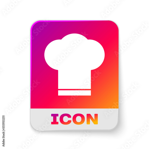 White Chef hat icon isolated on white background. Cooking symbol. Cooks hat. Rectangle color button. Vector Illustration