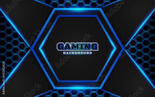 Abstract futuristic black and blue gaming background with modern esport shapes. Vector design template technology concept can use element game banner, sport poster, cyber wallpaper, web, advertising