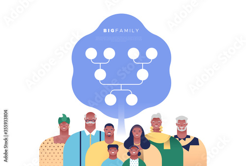 Black family people set with genealogy tree template